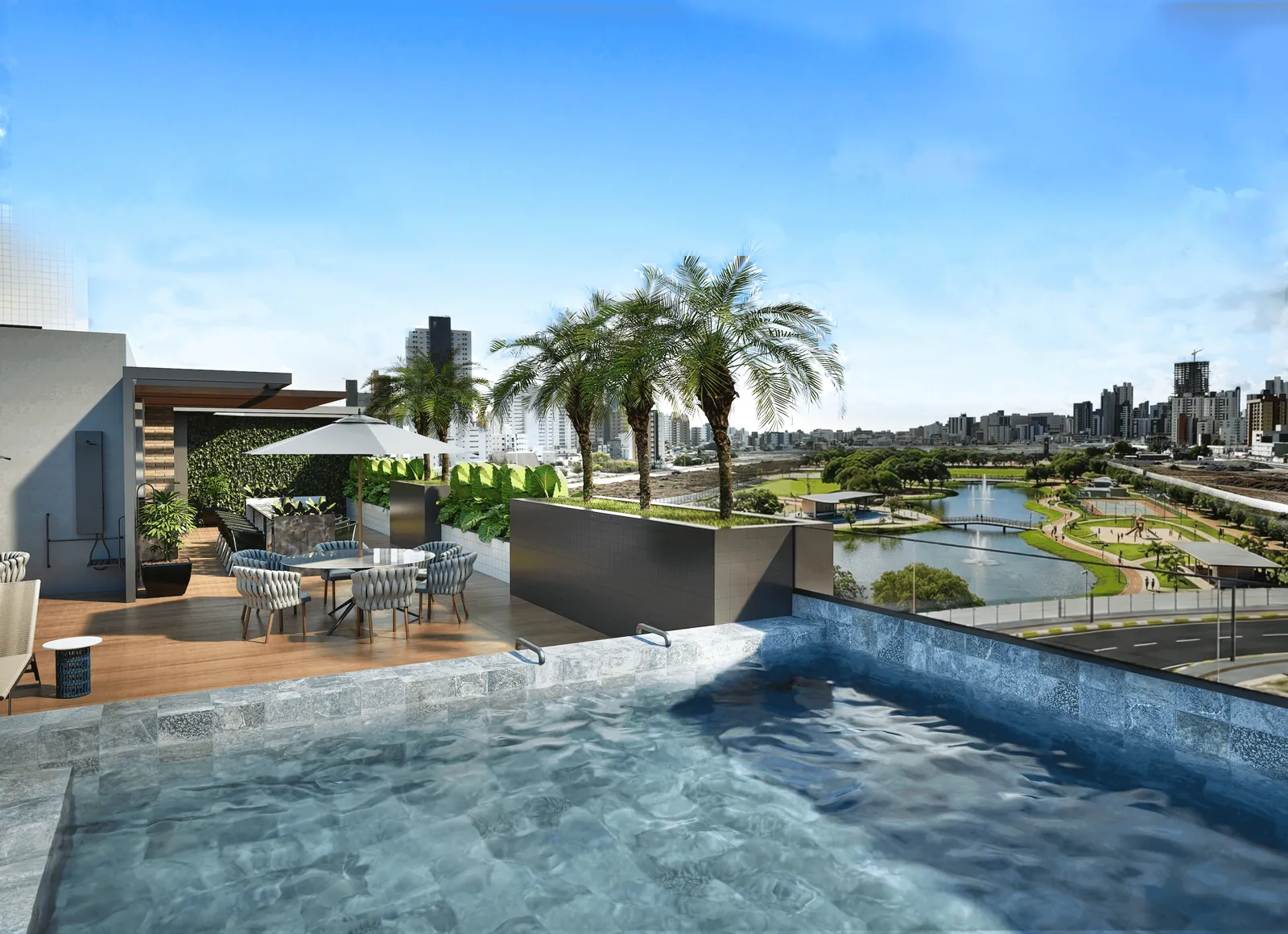 Vista da cidade a partir do rooftop do Bloom Living, no Aeroclube