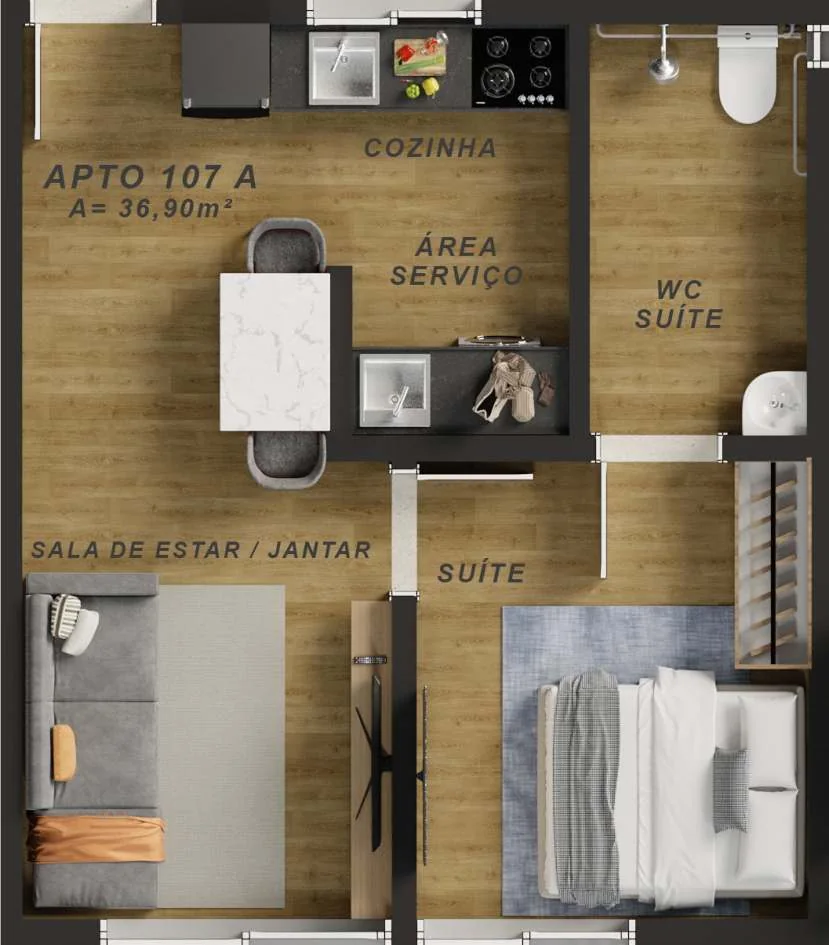 1 bedroom floor plan, Noa Residence Club, unit 107 A